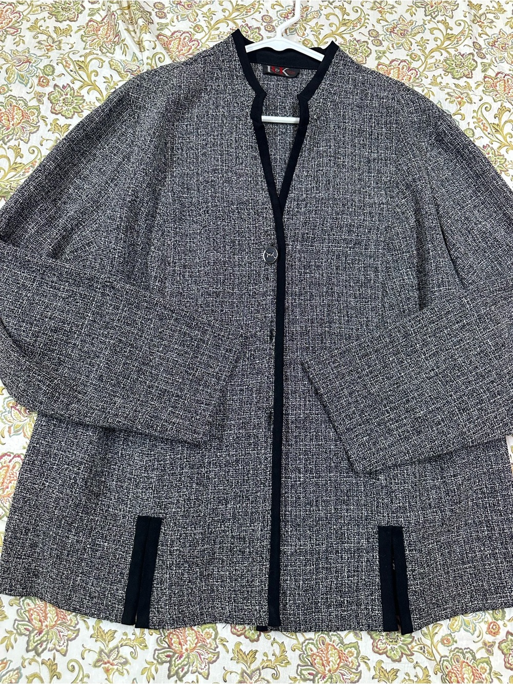 Women's Gray Tweed Blazer with Black Trim